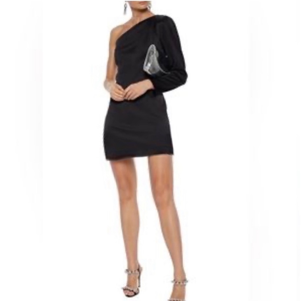 Elizabeth & James Black One Shoulder Mini Shift Dress